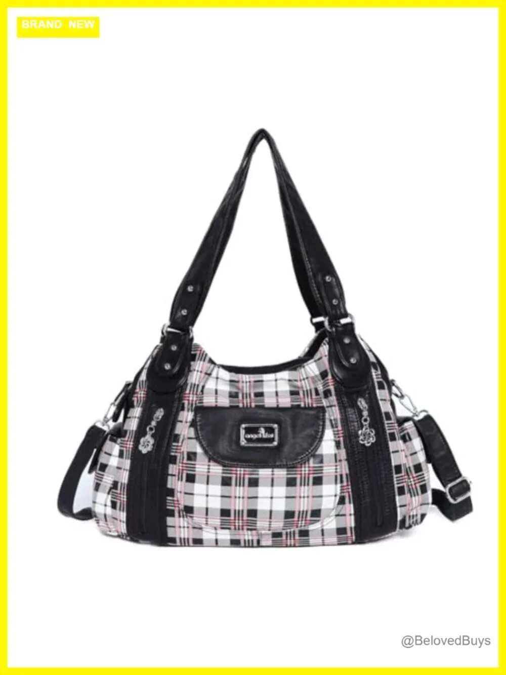Washed Leather Hobo Shoulder Bag Satchel Tote Multi-Pocket